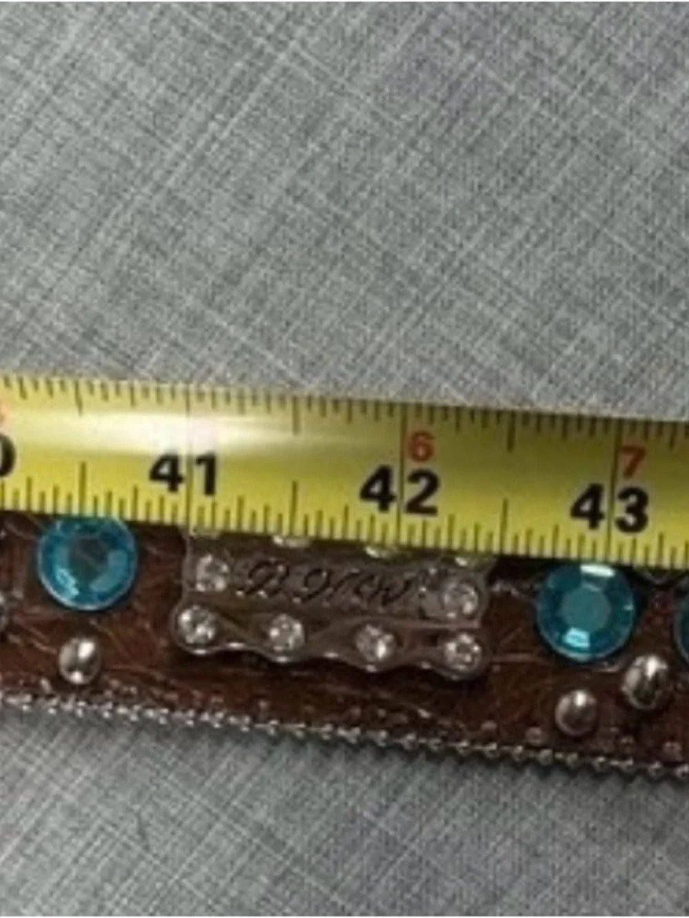 Brown Leather Western Belt with Turquoise Crystals